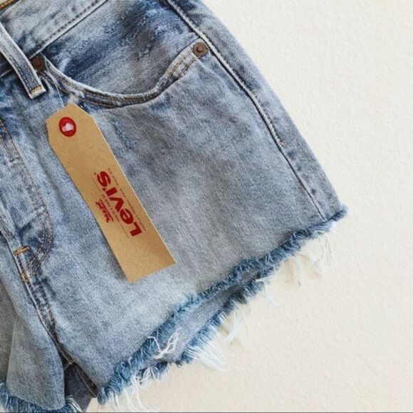 Levi’s 501 Original Distressed Button Fly Raw Edge Cutoff Denim Shorts Size 27 - Picture 5 of 9